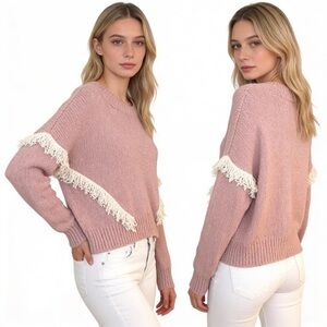 MADEWELL Montford Fringe Pullover Sweater Dusty Rose Size XL NEW